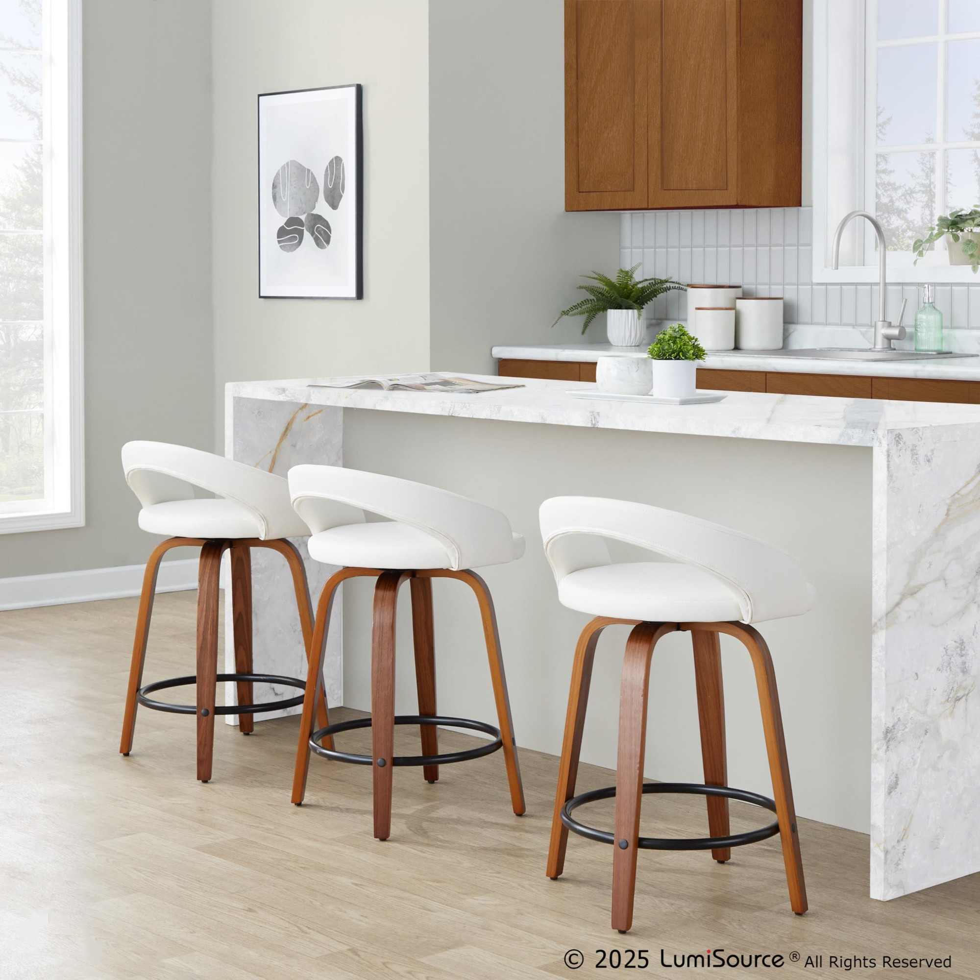 Grotto 24" Contemporary Swivel White Counter Stools (Set of 2) 2 Grotto 24" Contemporary Swivel White Counter Stools (Set of 2) - Image 2