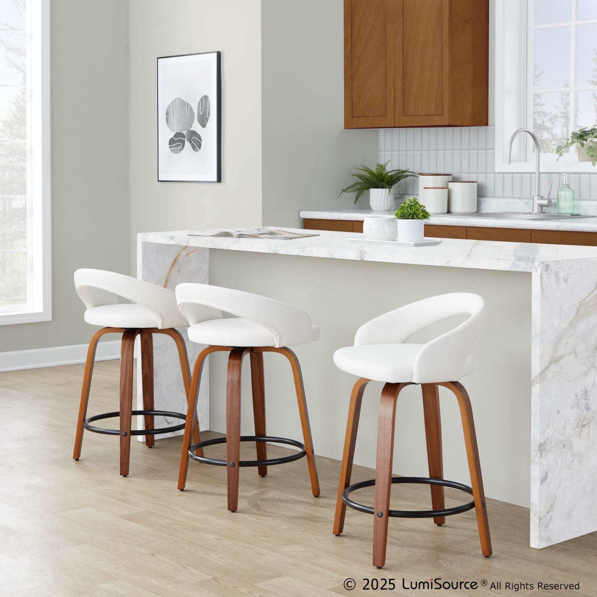 Grotto 24" Contemporary Swivel White Counter Stools (Set of 2) 1 Grotto 24" Contemporary Swivel White Counter Stools (Set of 2)
