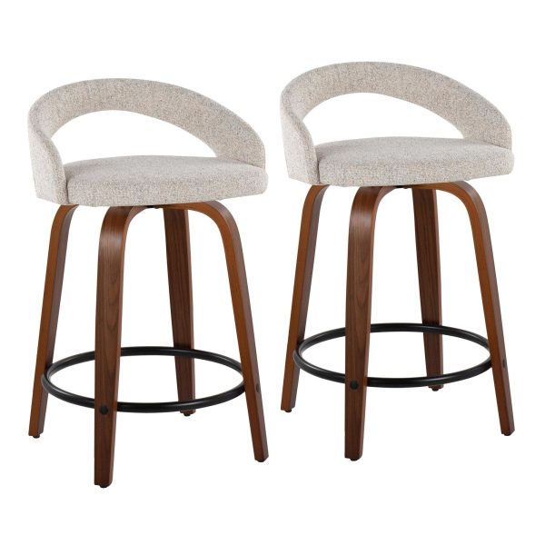 Grotto 24 Contemporary Walnut and Oat Swivel Stools Set of 2 2