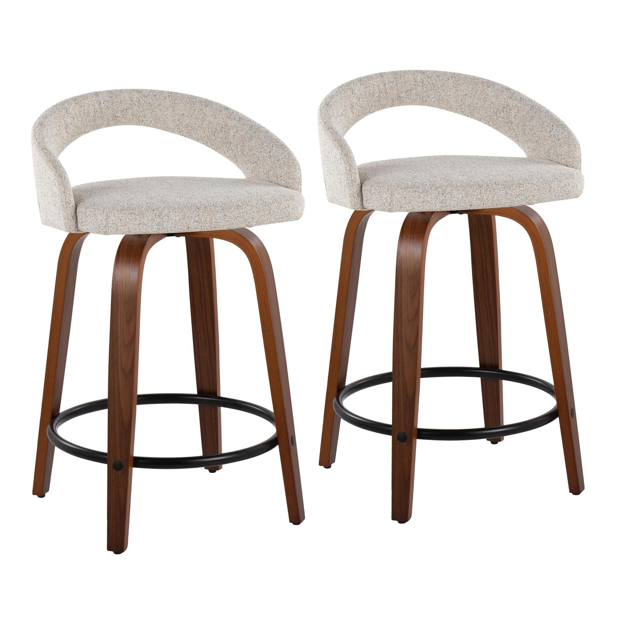 Grotto 24" Contemporary Walnut and Oat Swivel Stools (Set of 2) 3 Grotto 24" Contemporary Walnut and Oat Swivel Stools (Set of 2) - Image 3