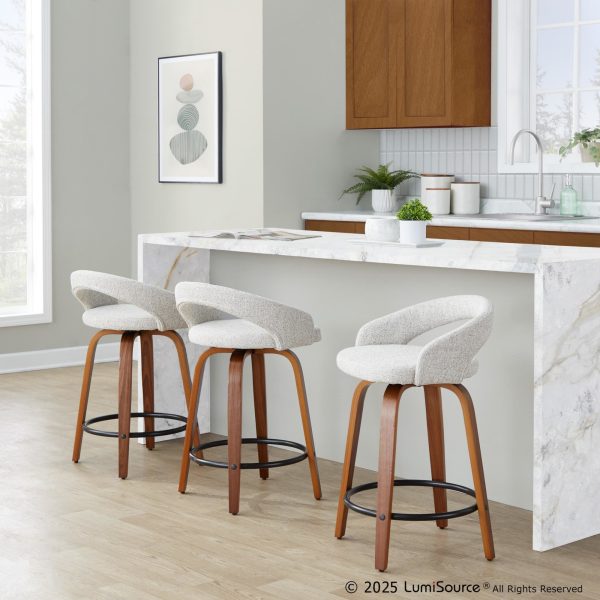 Grotto 24 Contemporary Walnut and Oat Swivel Stools Set of 2