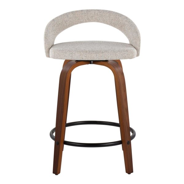 Grotto 24 Contemporary Walnut and Oat Swivel Stools Set of 2 7