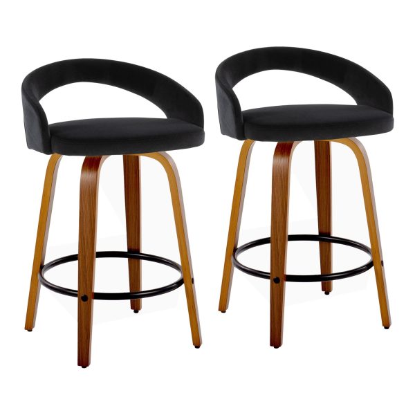 Grotto 24 Inch Black Velvet Contemporary Swivel Counter Stools Set of 2 2