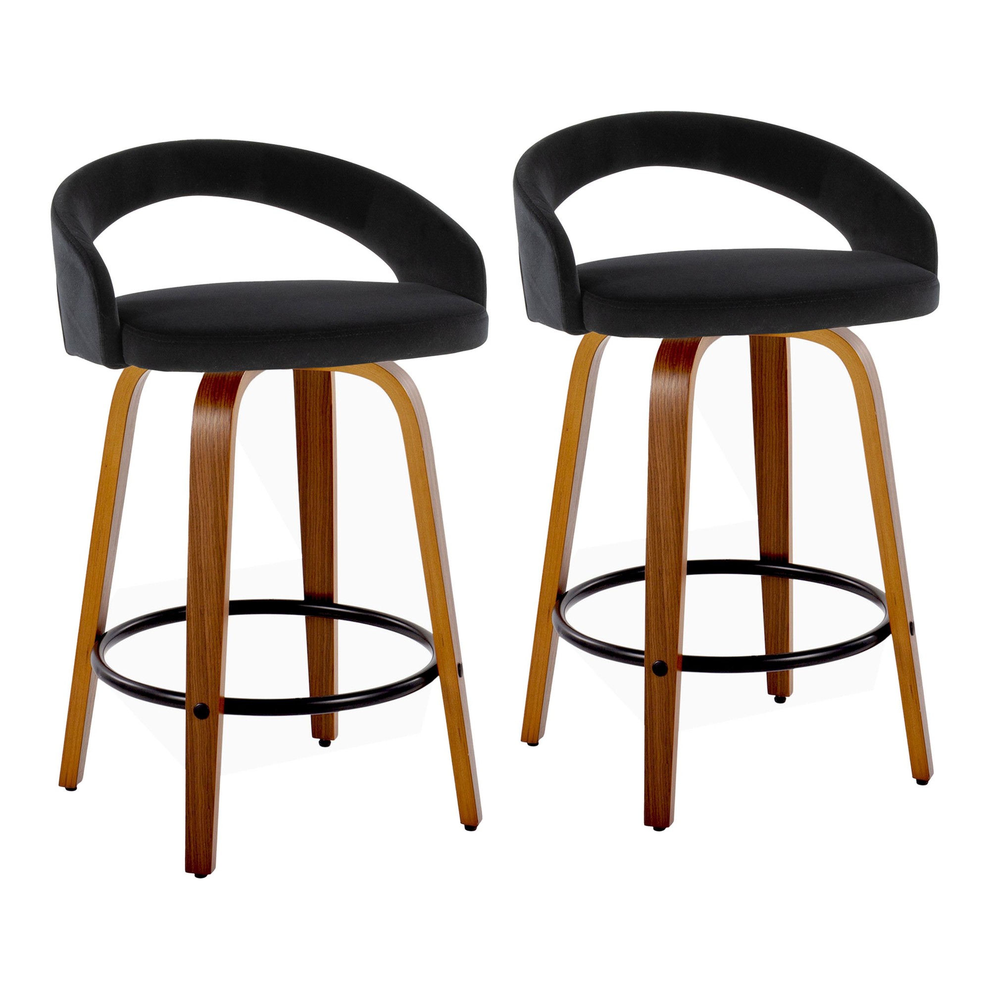 Grotto 24-Inch Black Velvet Contemporary Swivel Counter Stools (Set of 2) 3 Grotto 24-Inch Black Velvet Contemporary Swivel Counter Stools (Set of 2) - Image 3