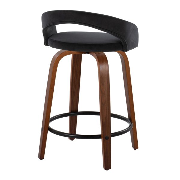 Grotto 24 Inch Black Velvet Contemporary Swivel Counter Stools Set of 2 5