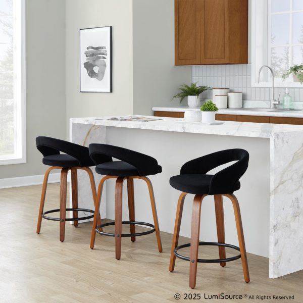 Grotto 24 Inch Black Velvet Contemporary Swivel Counter Stools Set of 2