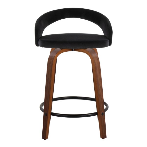 Grotto 24 Inch Black Velvet Contemporary Swivel Counter Stools Set of 2 7