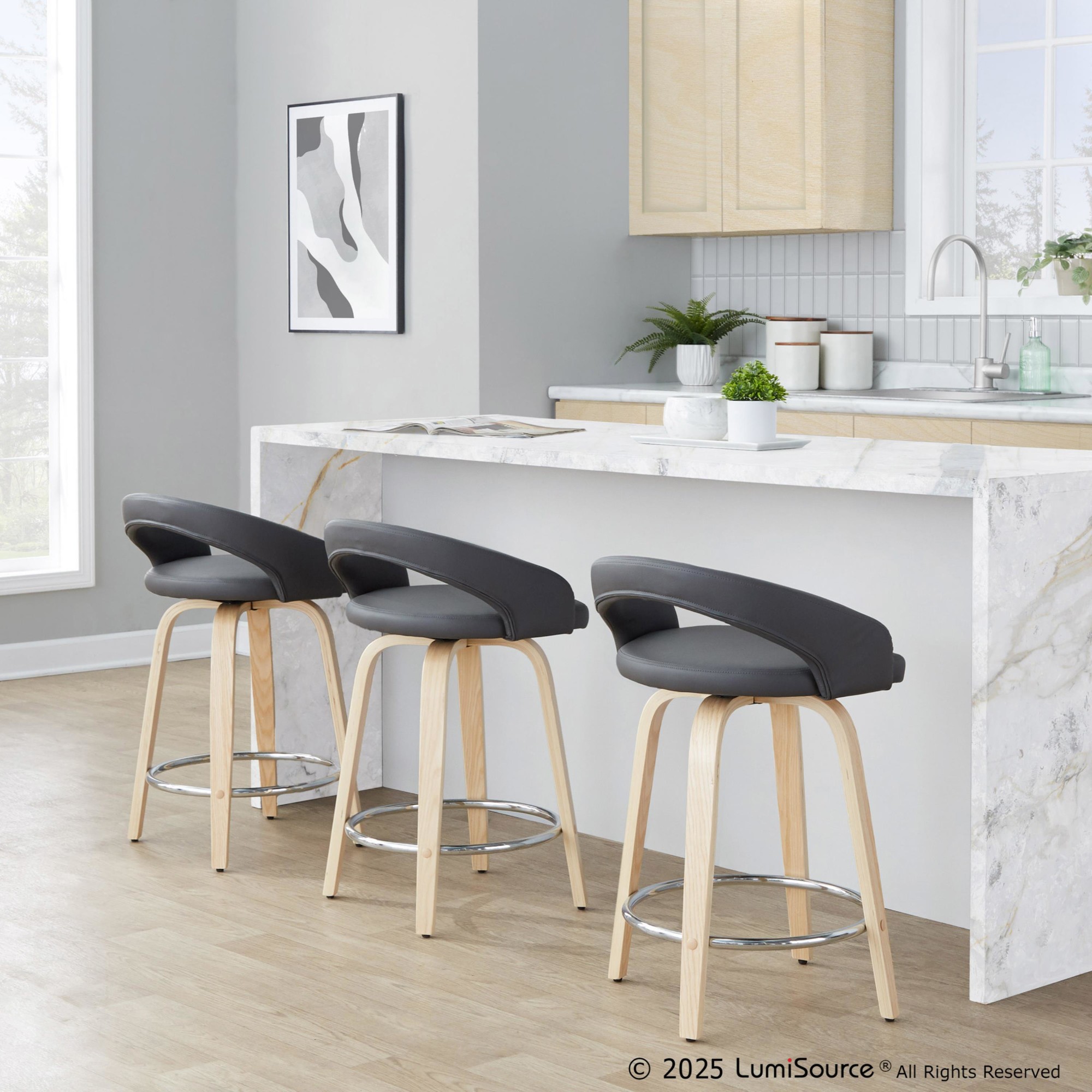 Grotto 24-Inch Grey Contemporary Swivel Counter Stool (Set of 2) 2 Grotto 24-Inch Grey Contemporary Swivel Counter Stool (Set of 2) - Image 2