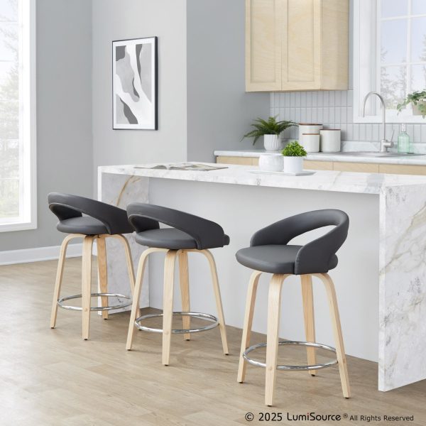 Grotto 24 Inch Grey Contemporary Swivel Counter Stool Set of 2