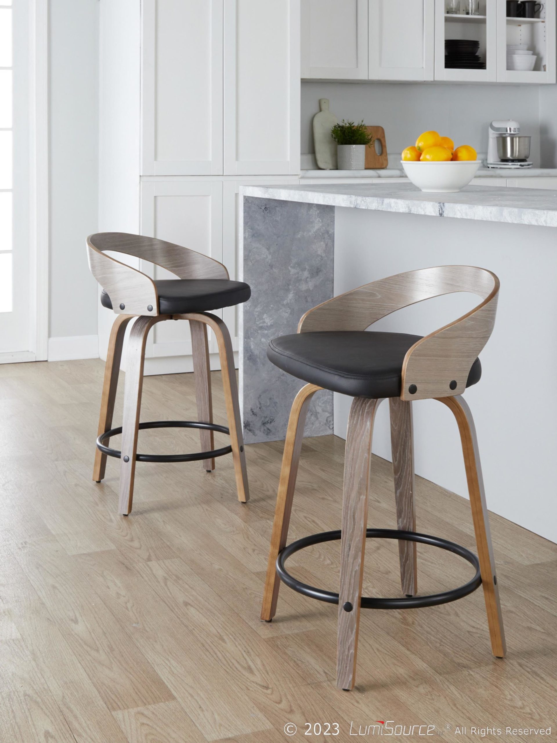 Grotto 24-Inch Light Grey Contemporary Swivel Counter Stool (Set of 2) 2 Grotto 24-Inch Light Grey Contemporary Swivel Counter Stool (Set of 2) - Image 2