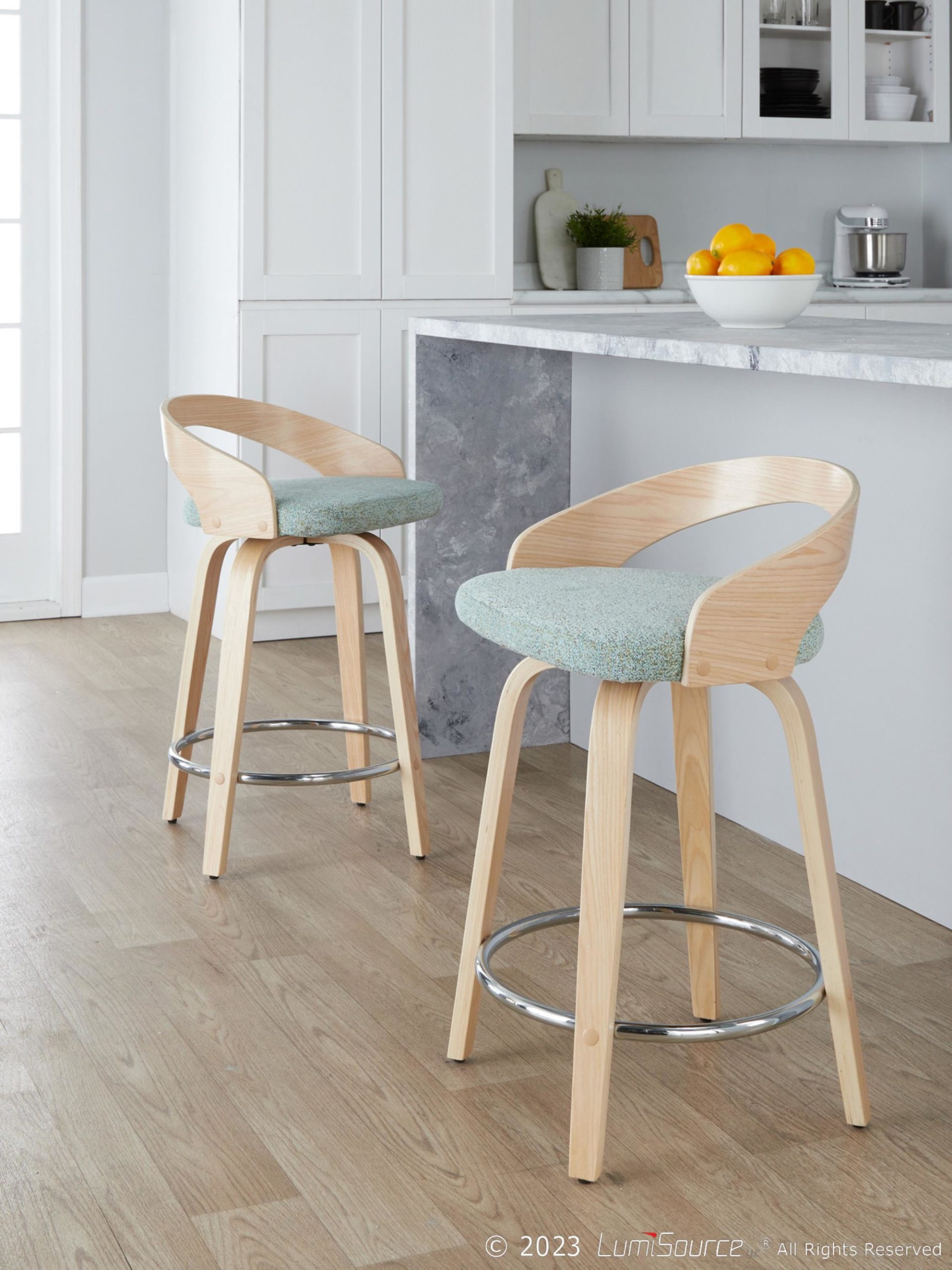 Grotto 24 Light Green Contemporary Swivel Counter Stools (Set of 2) 2 Grotto 24 Light Green Contemporary Swivel Counter Stools (Set of 2) - Image 2