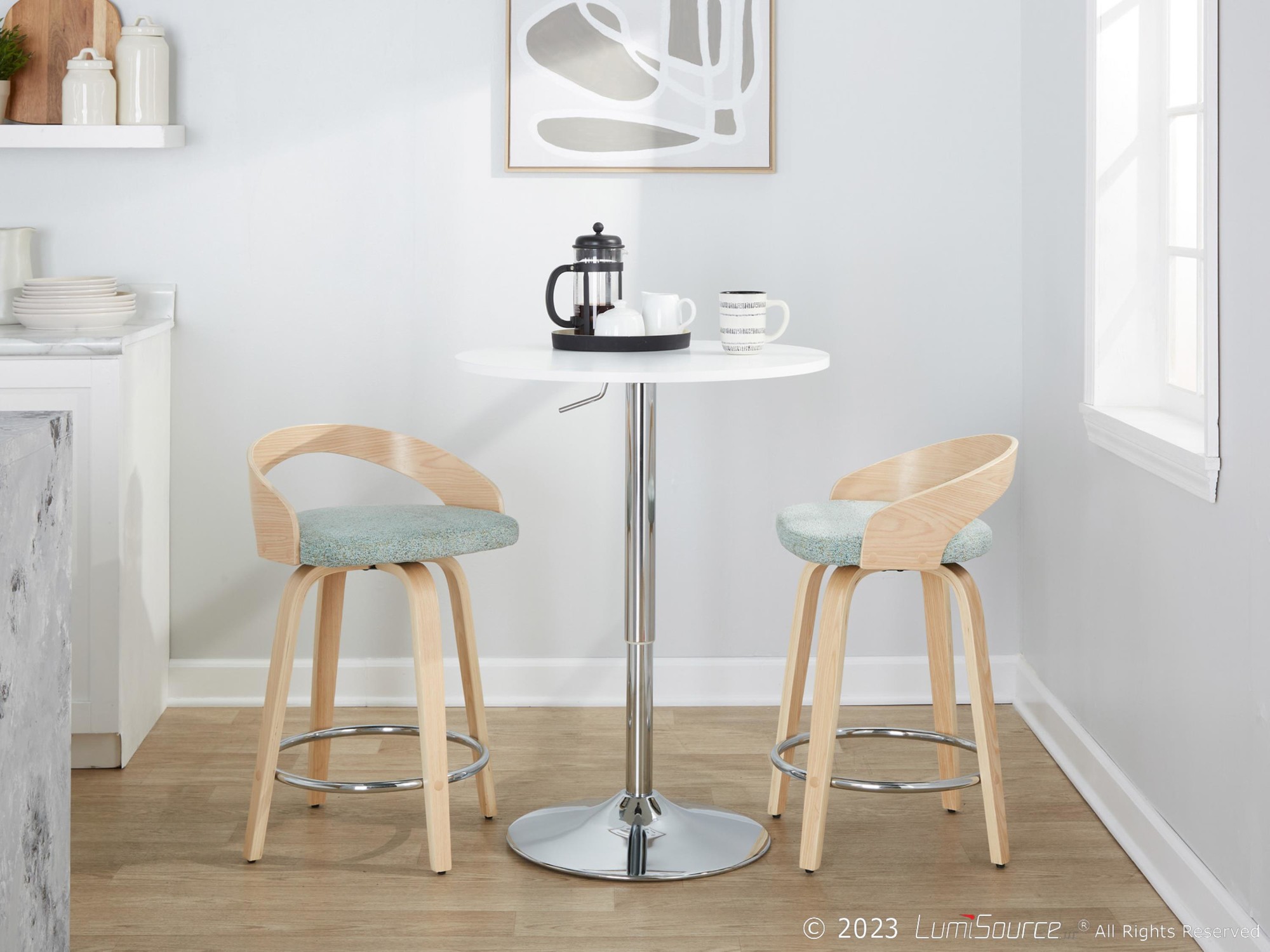 Grotto 24 Light Green Contemporary Swivel Counter Stools (Set of 2) 3 Grotto 24 Light Green Contemporary Swivel Counter Stools (Set of 2) - Image 3
