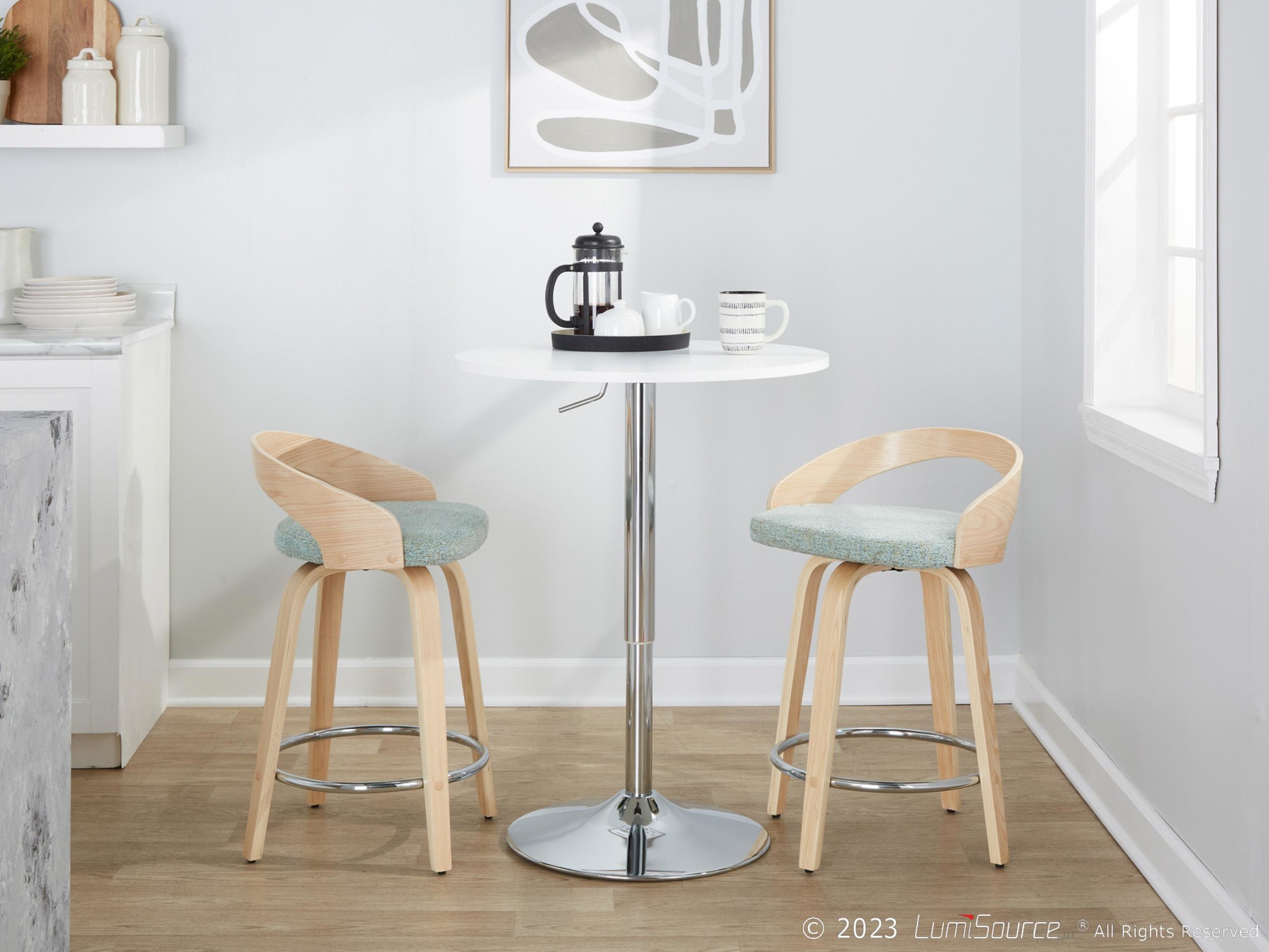Grotto 24 Light Green Contemporary Swivel Counter Stools (Set of 2) 4 Grotto 24 Light Green Contemporary Swivel Counter Stools (Set of 2) - Image 4