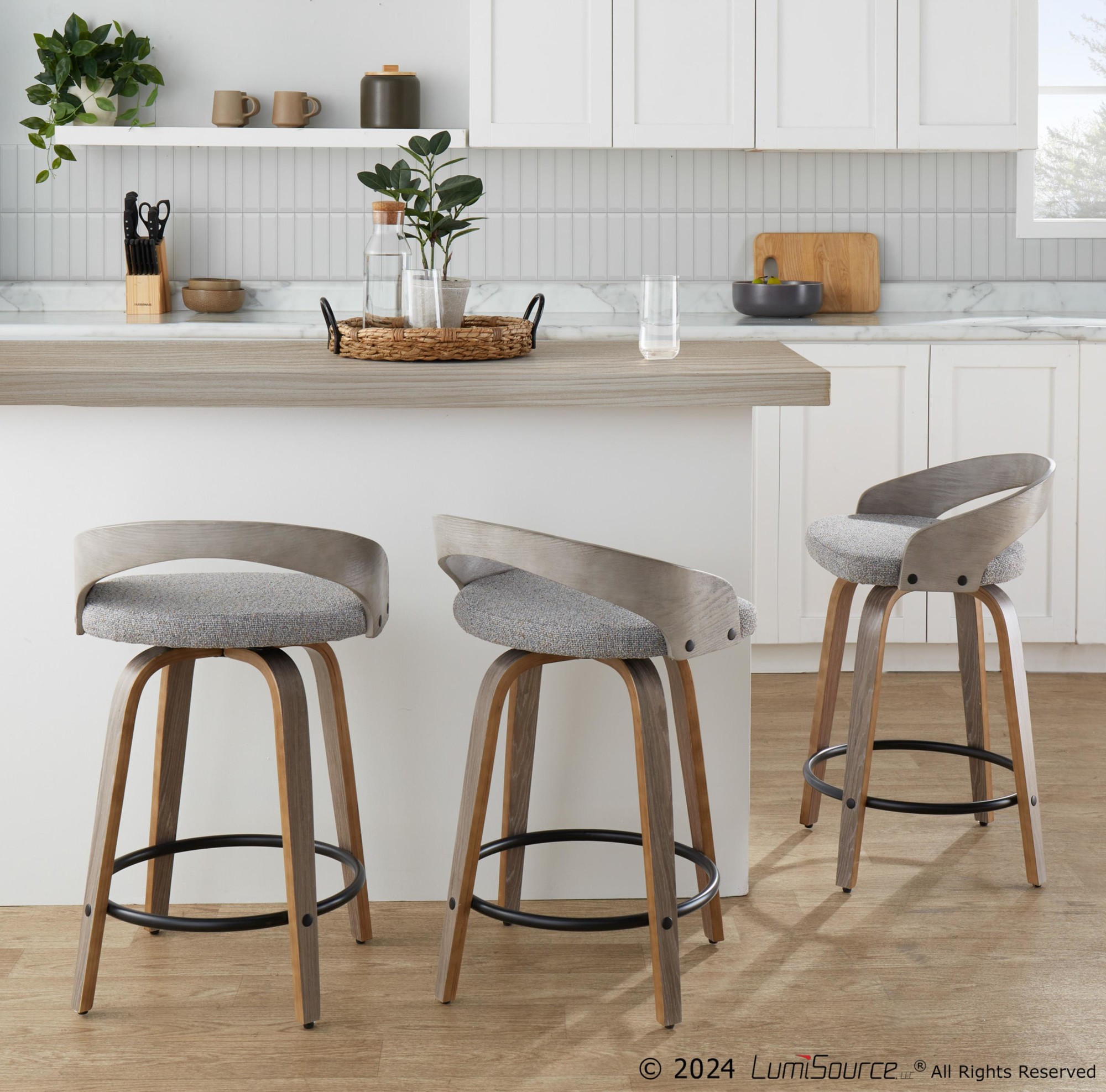 Grotto 24 Light Grey Swivel Counter Stools (Set of 2) 2 Grotto 24 Light Grey Swivel Counter Stools (Set of 2) - Image 2