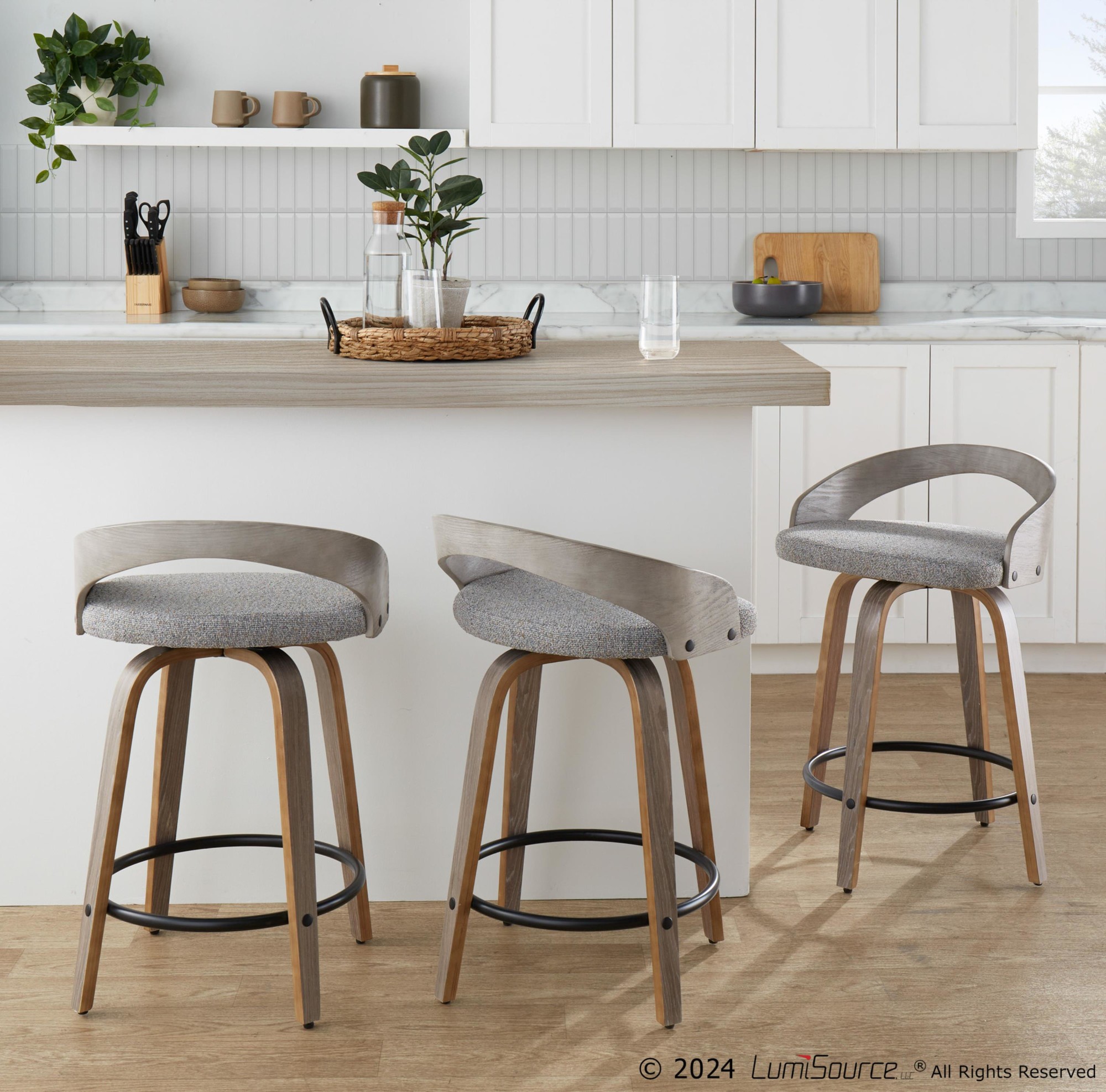 Grotto 24 Light Grey Swivel Counter Stools (Set of 2) 1 Grotto 24 Light Grey Swivel Counter Stools (Set of 2)