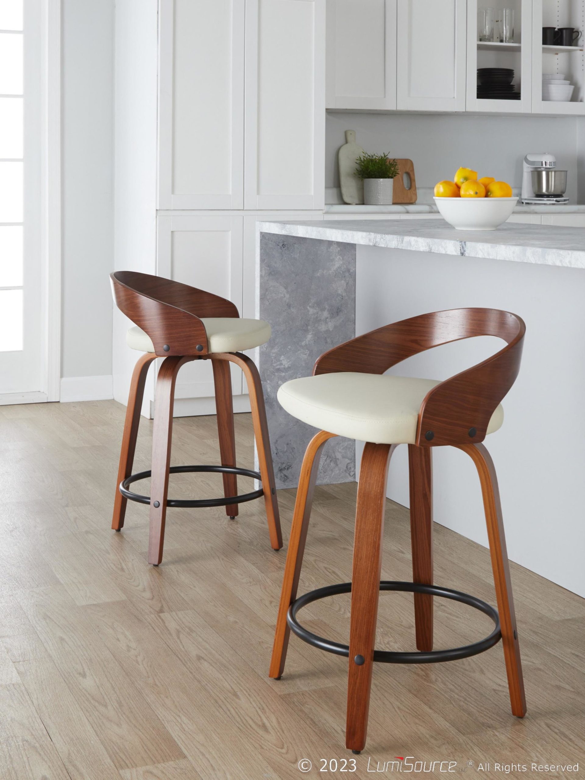 Grotto 24 Mid-Century Modern Cream Swivel Counter Stool (Set of 2) 2 Grotto 24 Mid-Century Modern Cream Swivel Counter Stool (Set of 2) - Image 2