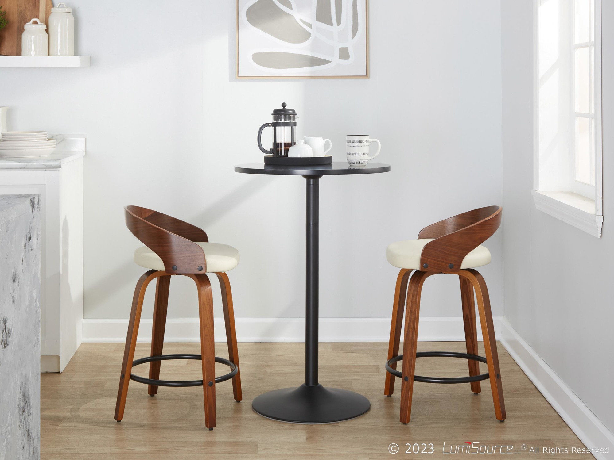Grotto 24 Mid-Century Modern Cream Swivel Counter Stool (Set of 2) 3 Grotto 24 Mid-Century Modern Cream Swivel Counter Stool (Set of 2) - Image 3