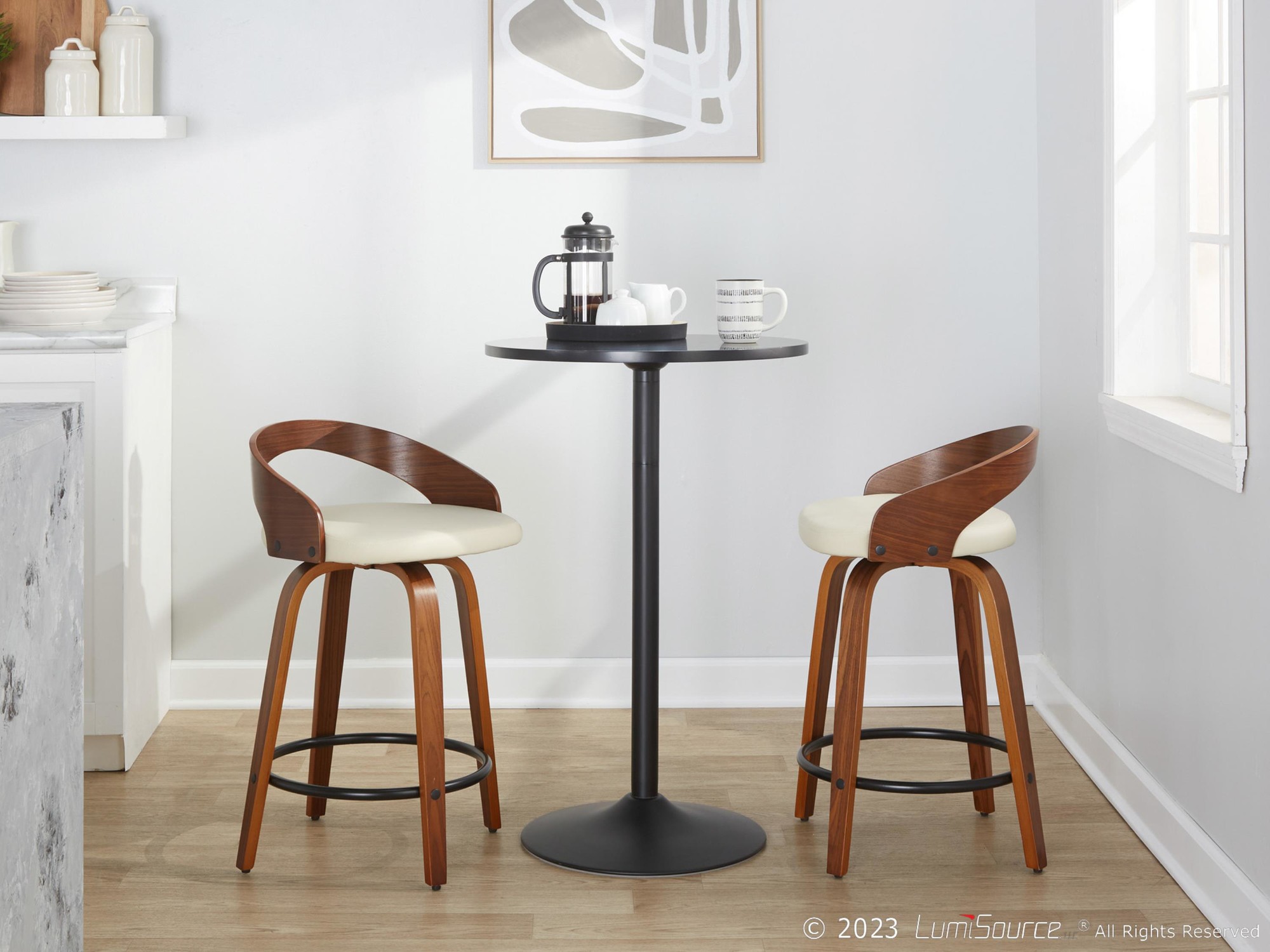 Grotto 24 Mid-Century Modern Cream Swivel Counter Stool (Set of 2) 4 Grotto 24 Mid-Century Modern Cream Swivel Counter Stool (Set of 2) - Image 4