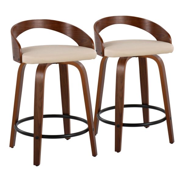 Grotto 24 Mid Century Modern Cream Swivel Counter Stool Set of 2 4