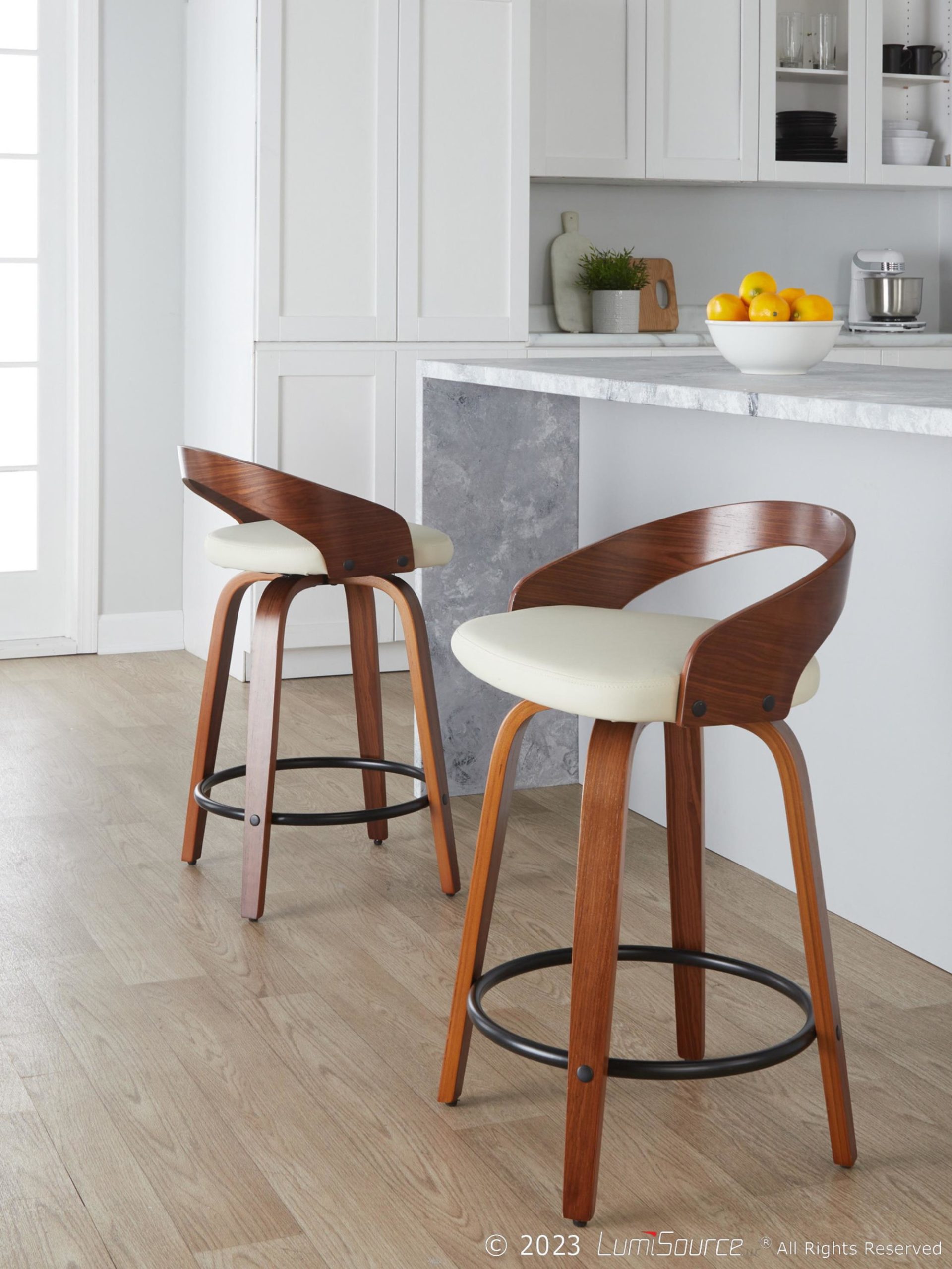 Grotto 24 Mid-Century Modern Cream Swivel Counter Stool (Set of 2) 1 Grotto 24 Mid-Century Modern Cream Swivel Counter Stool (Set of 2)