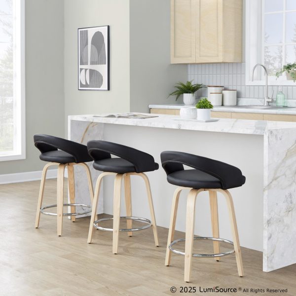 Grotto 24 NaturalBlack Contemporary Swivel Counter Stools Set of 2 1