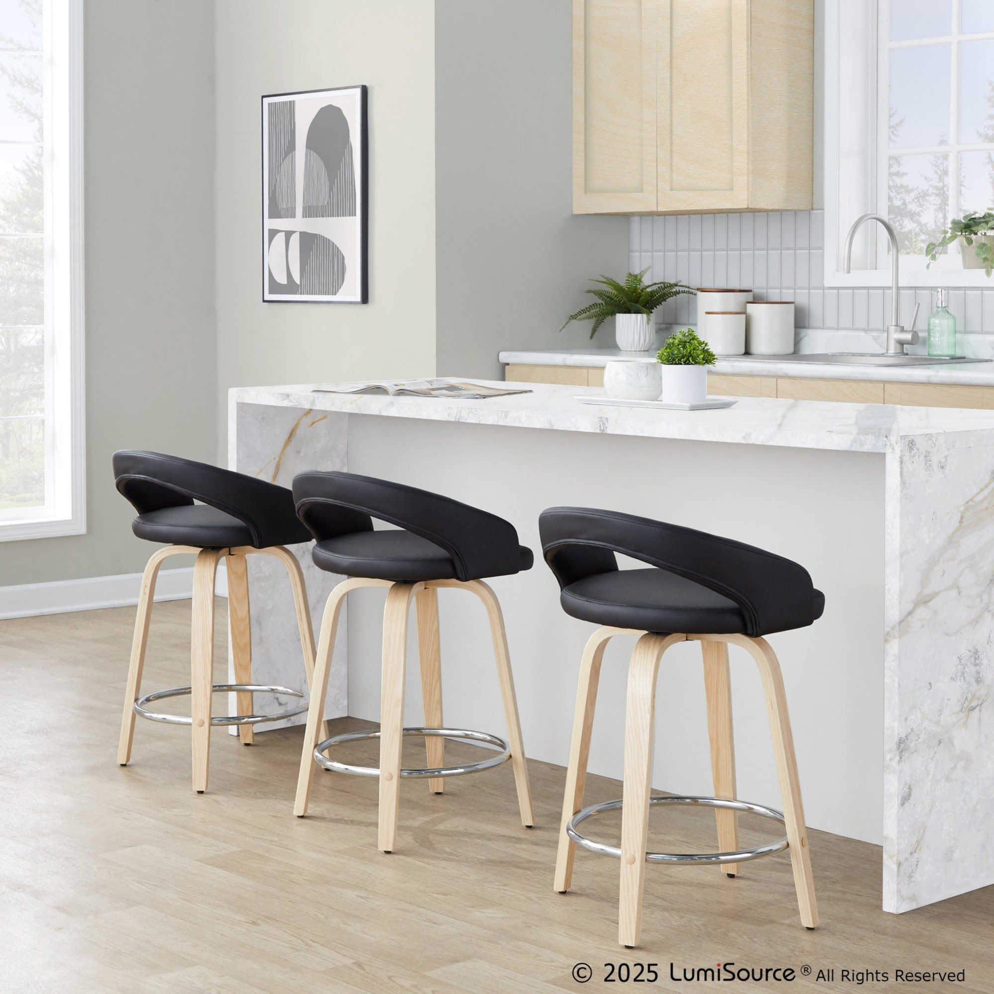 Grotto 24 Natural/Black Contemporary Swivel Counter Stools (Set of 2) 2 Grotto 24 Natural/Black Contemporary Swivel Counter Stools (Set of 2) - Image 2