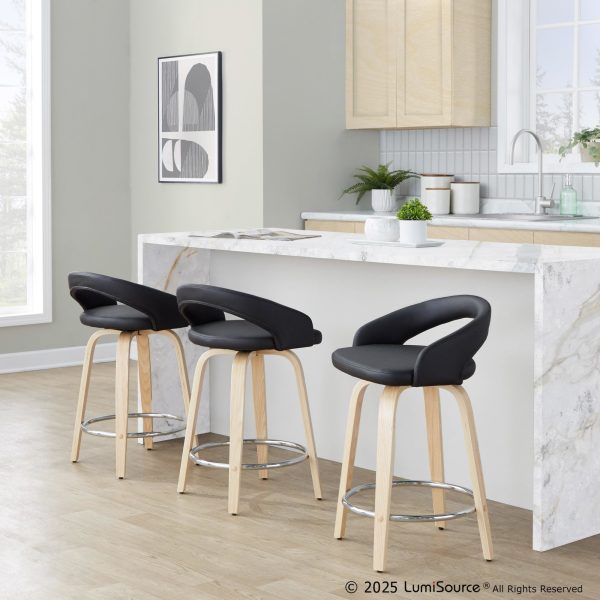 Grotto 24 NaturalBlack Contemporary Swivel Counter Stools Set of 2