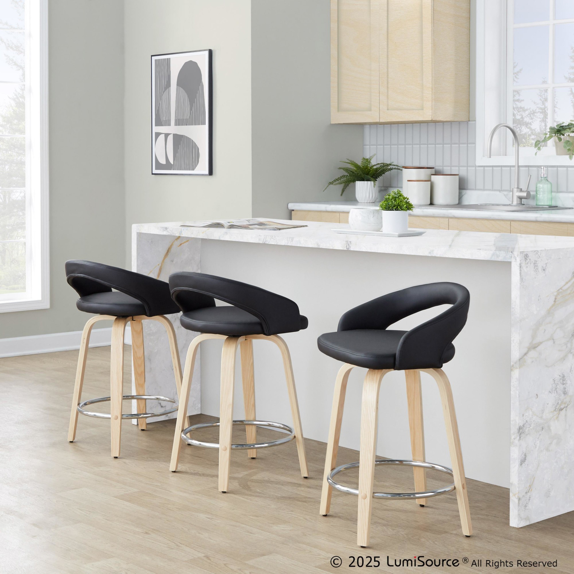 Grotto 24 Natural/Black Contemporary Swivel Counter Stools (Set of 2) 1 Grotto 24 Natural/Black Contemporary Swivel Counter Stools (Set of 2)