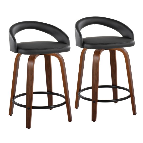 Grotto 24 Walnut Black Contemporary Swivel Counter Stools Set of 2 2