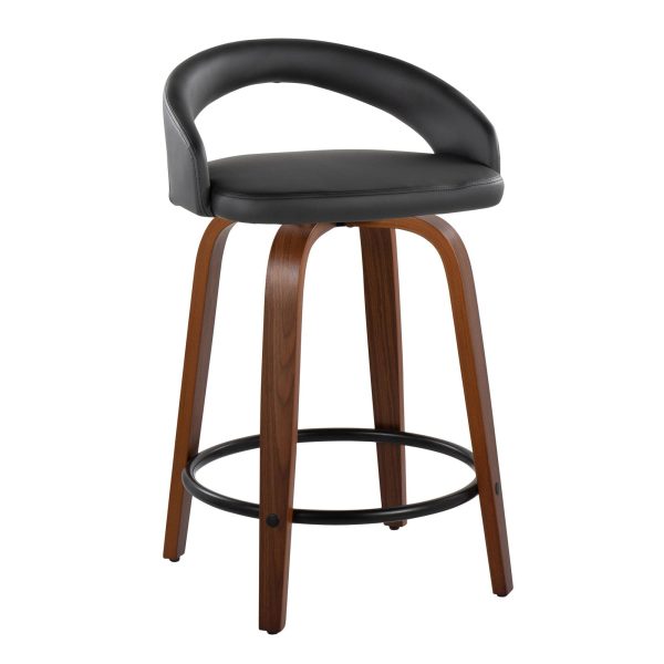 Grotto 24 Walnut Black Contemporary Swivel Counter Stools Set of 2 3