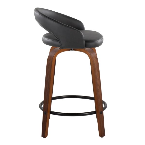 Grotto 24 Walnut Black Contemporary Swivel Counter Stools Set of 2 4