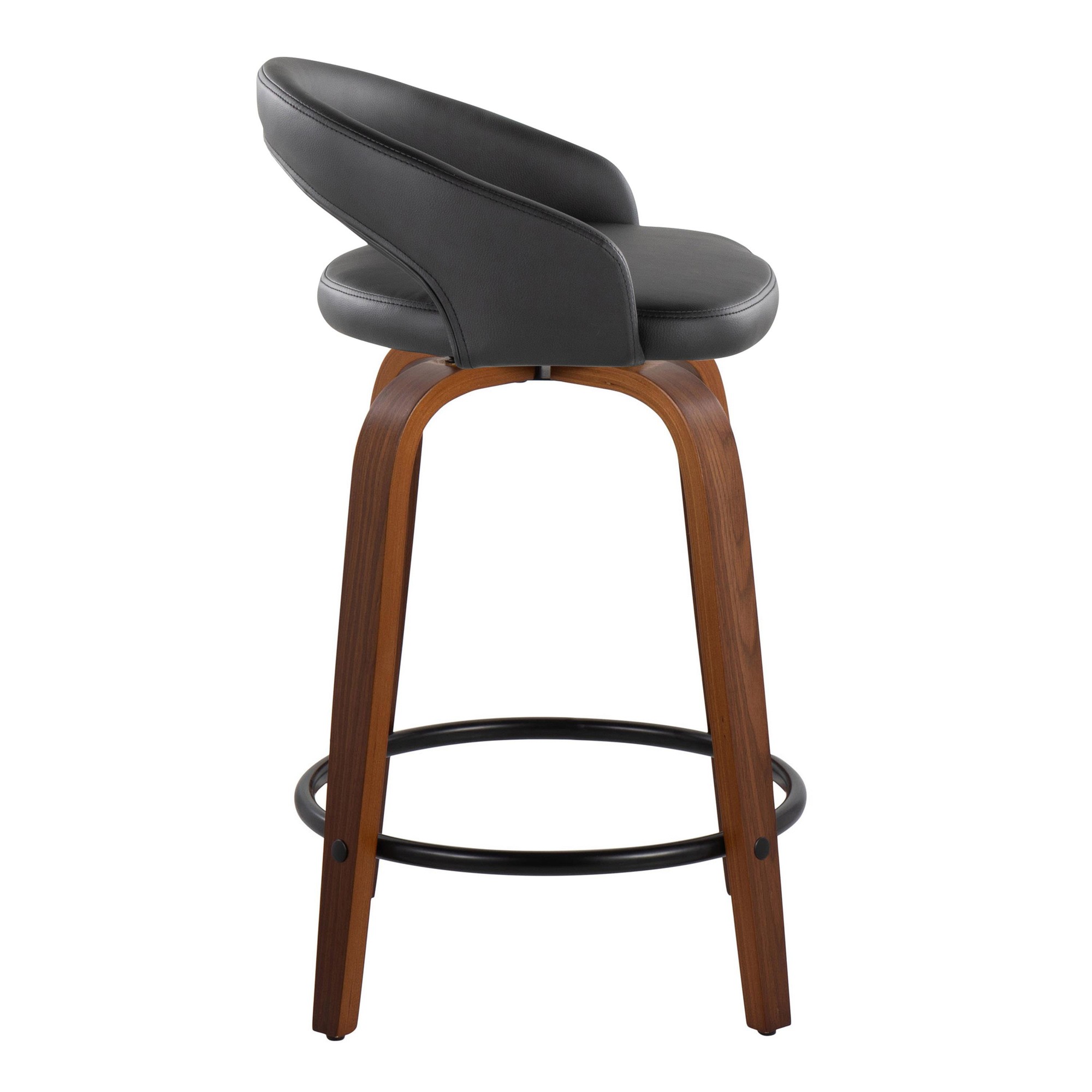 Grotto 24 Walnut Black Contemporary Swivel Counter Stools (Set of 2) 5 Grotto 24 Walnut Black Contemporary Swivel Counter Stools (Set of 2) - Image 5