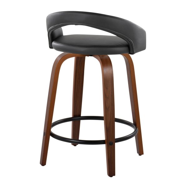 Grotto 24 Walnut Black Contemporary Swivel Counter Stools Set of 2 5