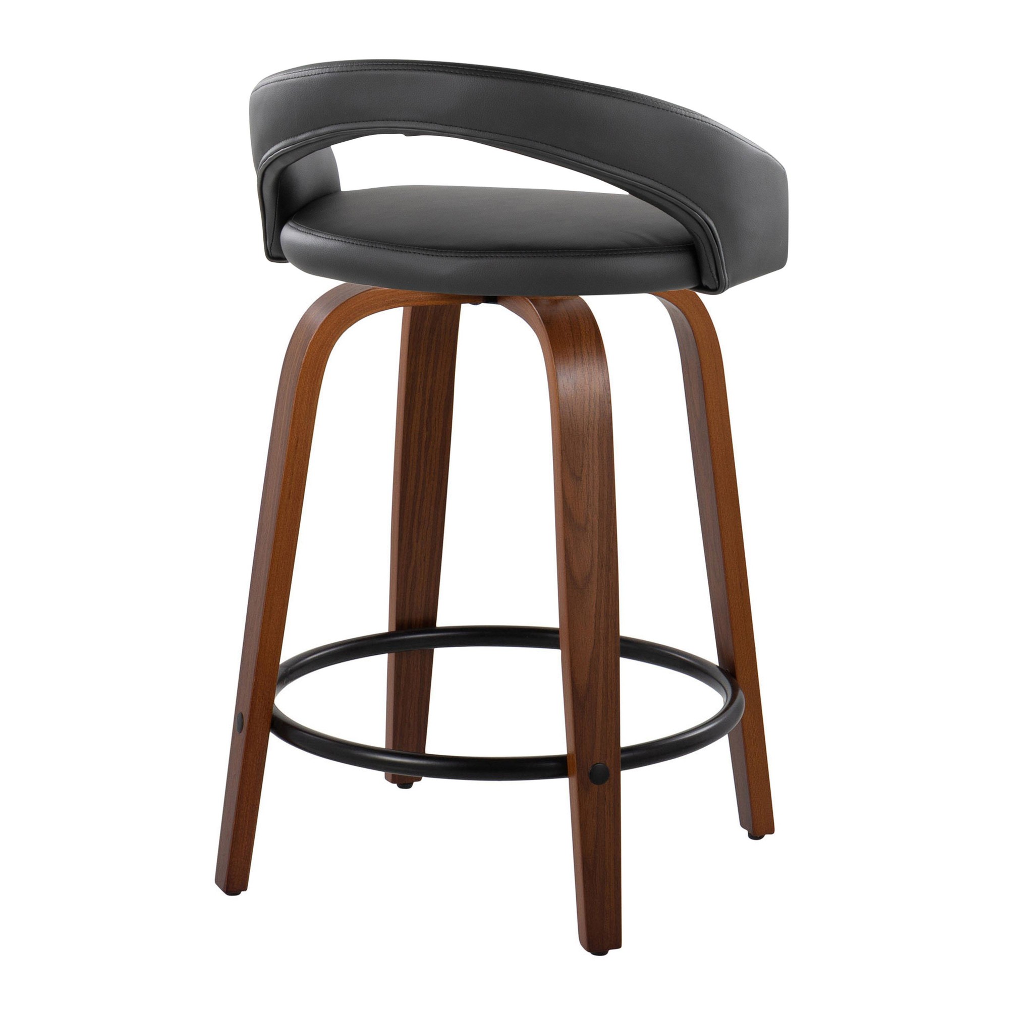 Grotto 24 Walnut Black Contemporary Swivel Counter Stools (Set of 2) 6 Grotto 24 Walnut Black Contemporary Swivel Counter Stools (Set of 2) - Image 6