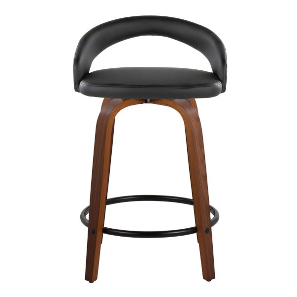 Grotto 24 Walnut Black Contemporary Swivel Counter Stools Set of 2 7
