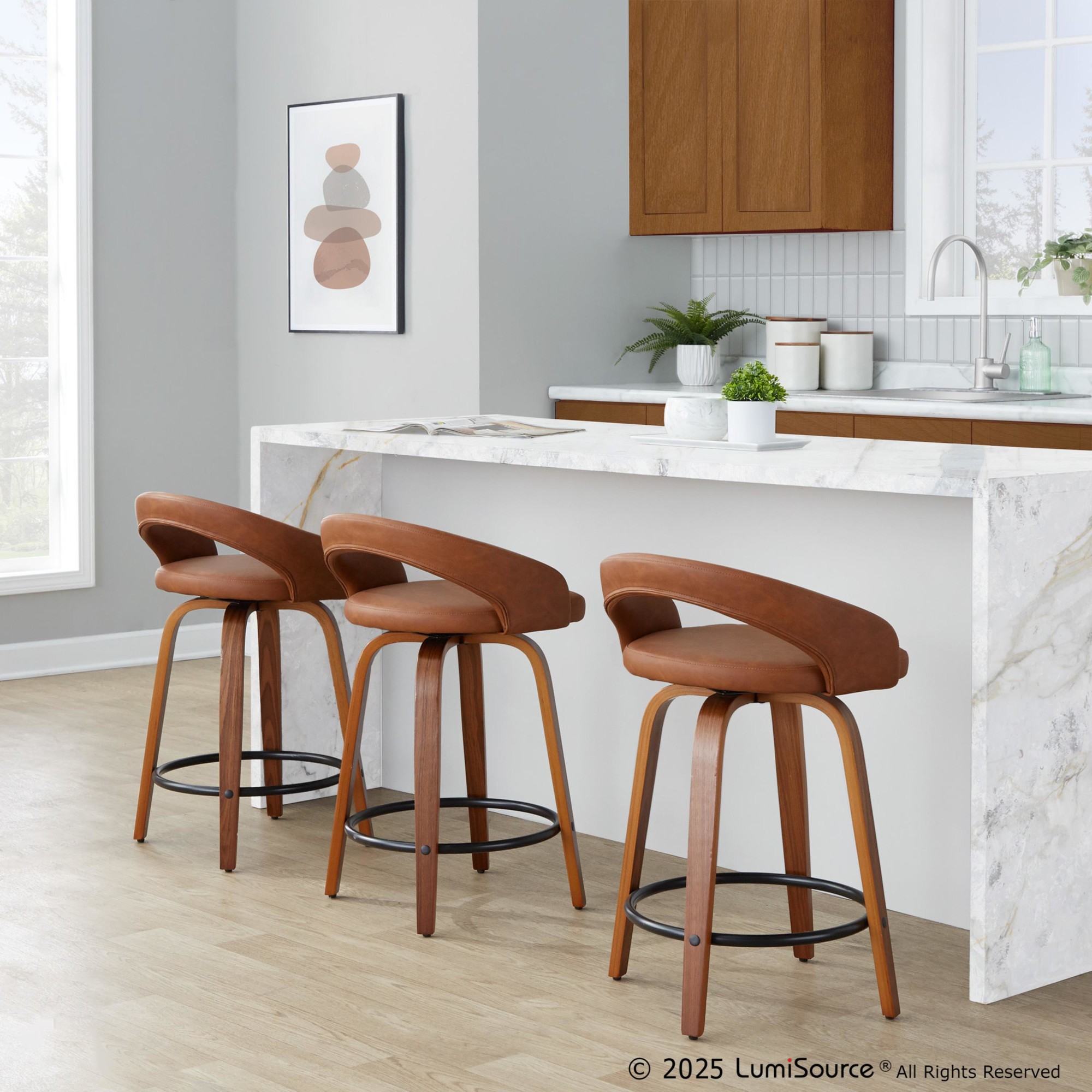 Grotto 24" Walnut Contemporary Camel Swivel Counter Stools (Set of 2) 2 Grotto 24" Walnut Contemporary Camel Swivel Counter Stools (Set of 2) - Image 2