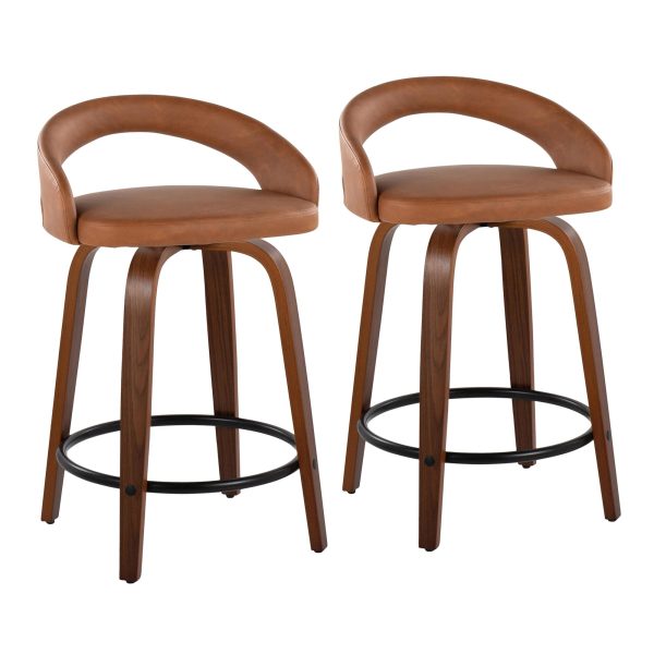 Grotto 24 Walnut Contemporary Camel Swivel Counter Stools Set of 2 2