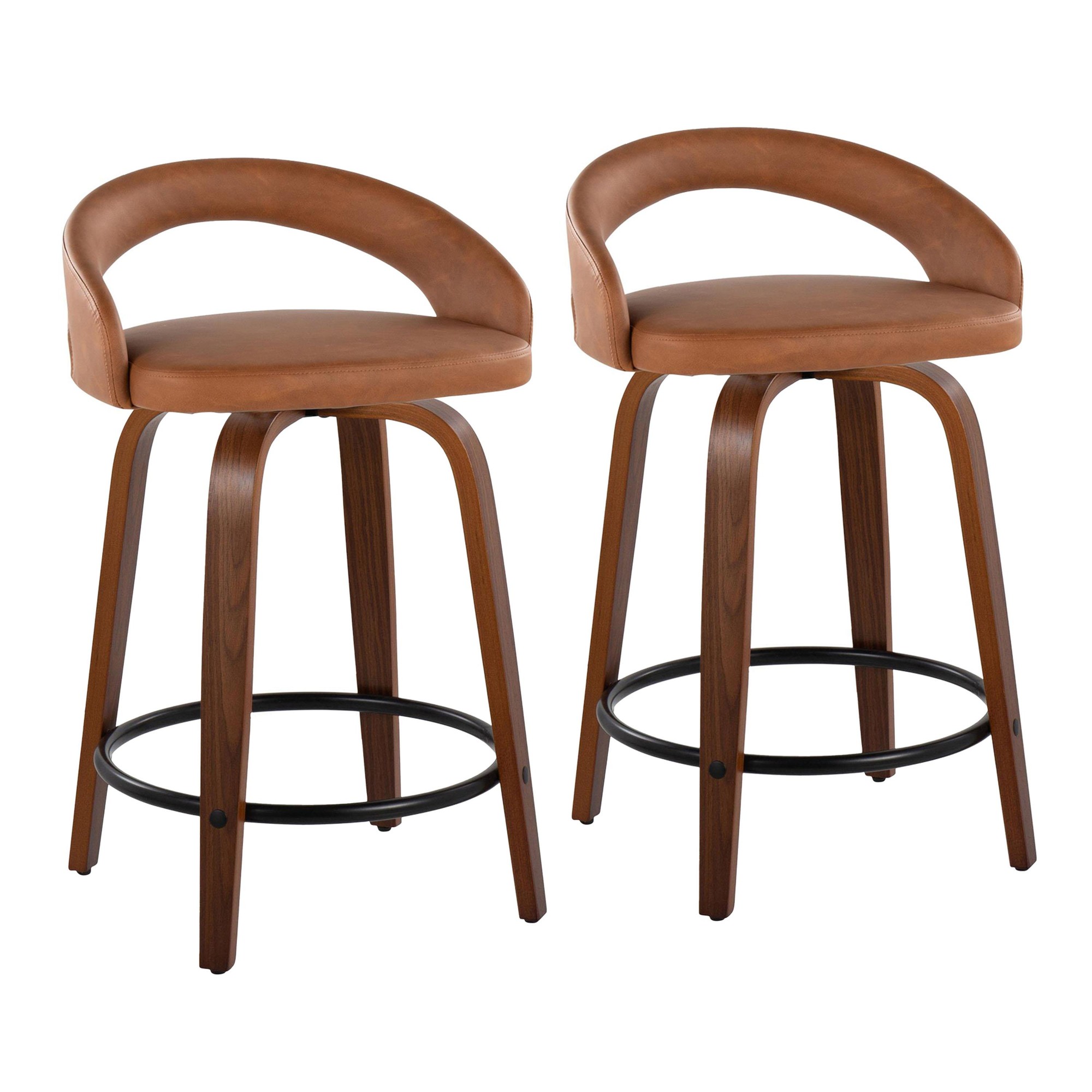 Grotto 24" Walnut Contemporary Camel Swivel Counter Stools (Set of 2) 3 Grotto 24" Walnut Contemporary Camel Swivel Counter Stools (Set of 2) - Image 3