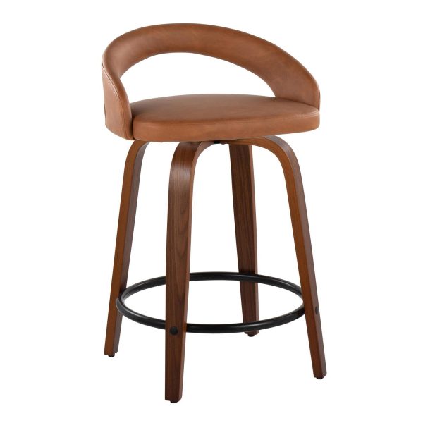 Grotto 24 Walnut Contemporary Camel Swivel Counter Stools Set of 2 3