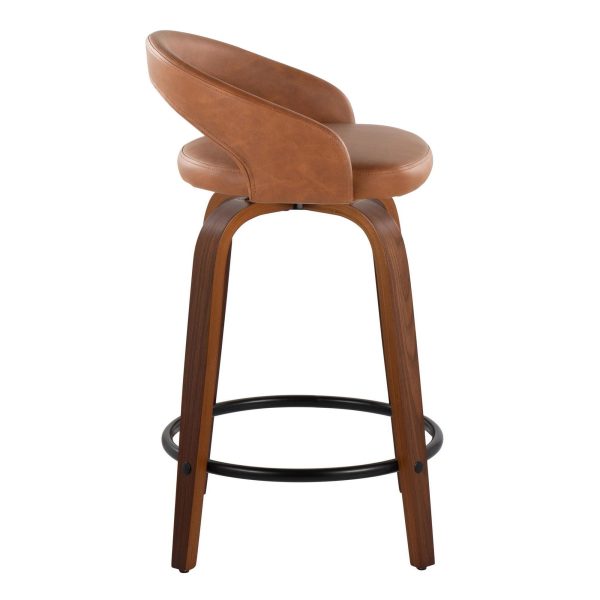Grotto 24 Walnut Contemporary Camel Swivel Counter Stools Set of 2 4