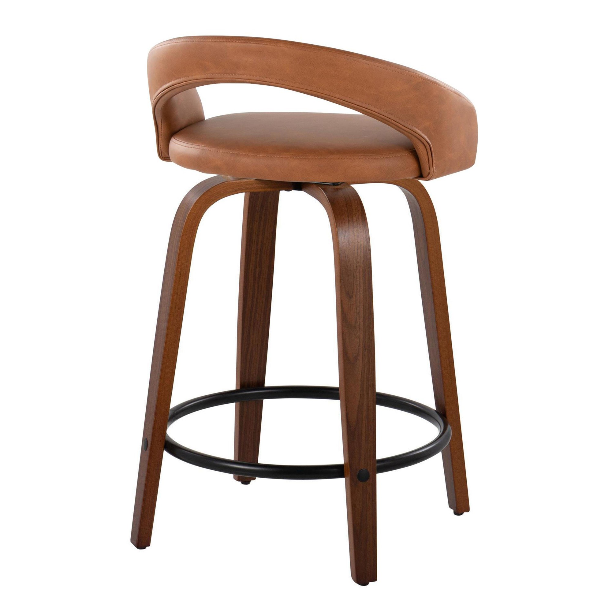 Grotto 24" Walnut Contemporary Camel Swivel Counter Stools (Set of 2) 6 Grotto 24" Walnut Contemporary Camel Swivel Counter Stools (Set of 2) - Image 6