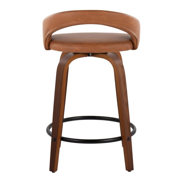 Grotto 24 Walnut Contemporary Camel Swivel Counter Stools Set of 2 6