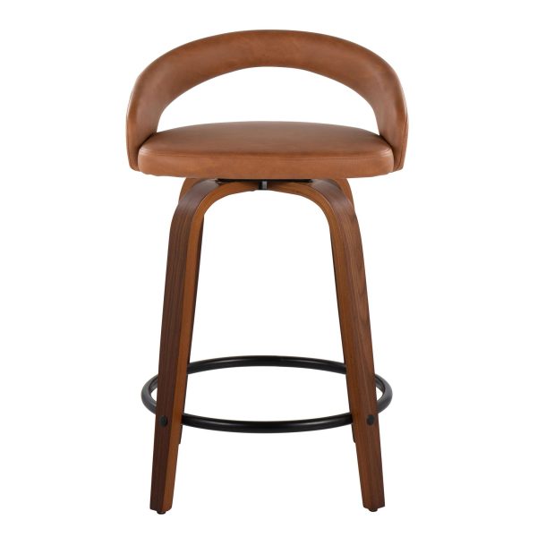 Grotto 24 Walnut Contemporary Camel Swivel Counter Stools Set of 2 7