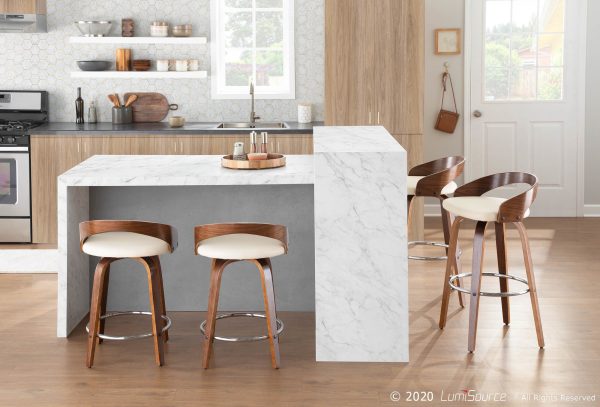 Grotto 24 Walnut Cream Swivel Mid Century Modern Counter Stool Set of 2 1