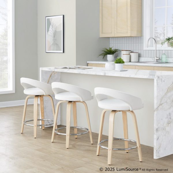 Grotto 24 White Velvet Contemporary Swivel Counter Stools Set of 2 1