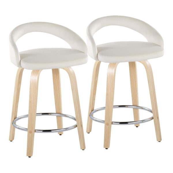 Grotto 24 White Velvet Contemporary Swivel Counter Stools Set of 2 2