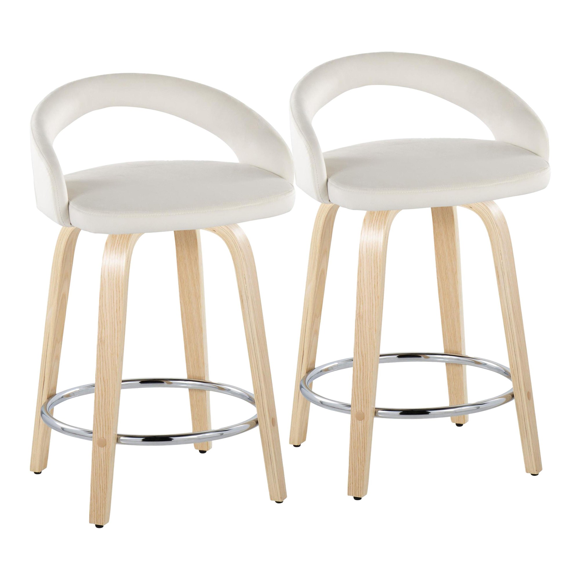 Grotto 24 White Velvet Contemporary Swivel Counter Stools (Set of 2) 3 Grotto 24 White Velvet Contemporary Swivel Counter Stools (Set of 2) - Image 3