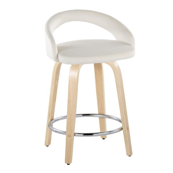 Grotto 24 White Velvet Contemporary Swivel Counter Stools Set of 2 3