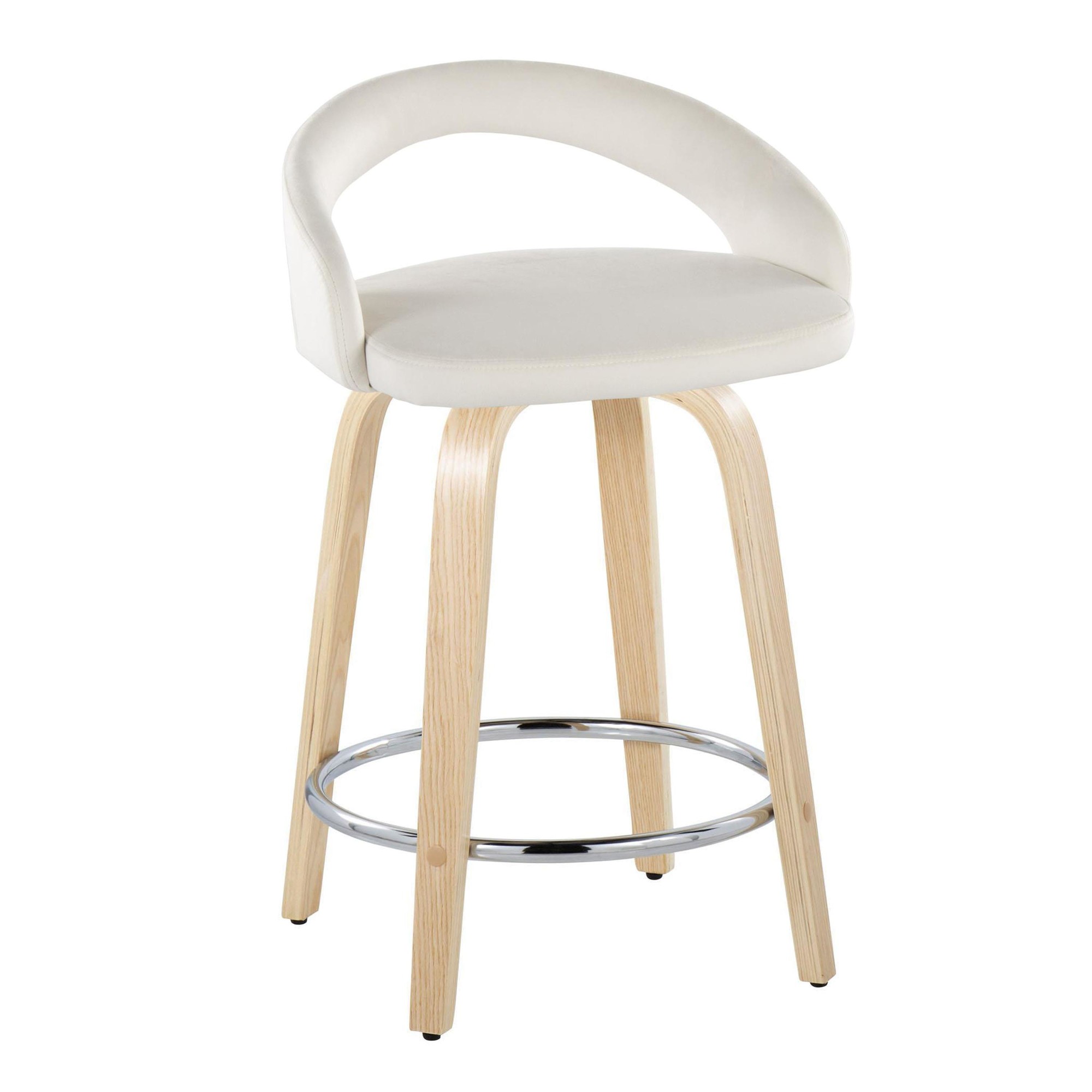 Grotto 24 White Velvet Contemporary Swivel Counter Stools (Set of 2) 4 Grotto 24 White Velvet Contemporary Swivel Counter Stools (Set of 2) - Image 4