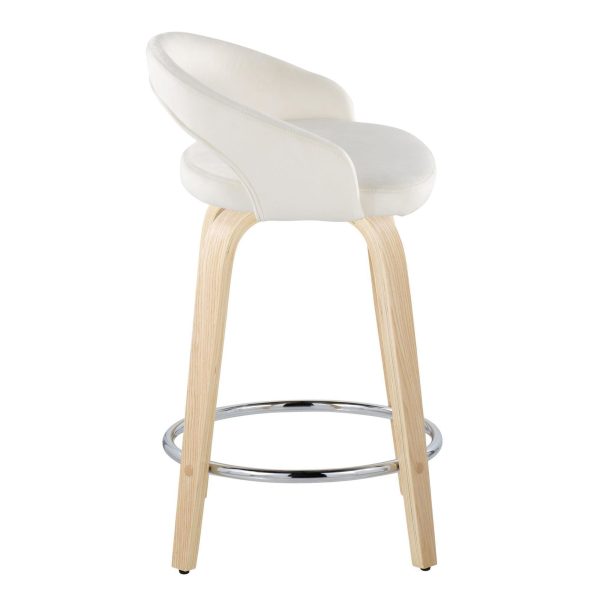 Grotto 24 White Velvet Contemporary Swivel Counter Stools Set of 2 4